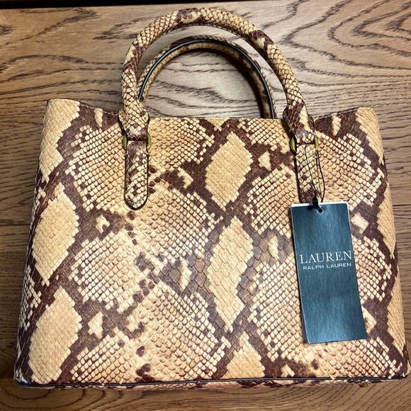 NWT MSRP$375 Lauren Ralph Lauren Snakeskin Medium Marcy Satchel Bag Women’s - Picture 2 of 4